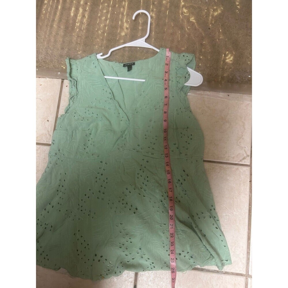 Torrid Eyelet Ruffle Sleeve Babydoll Hemlock Green Blouse Ruffle Size 1x - Picture 9 of 10